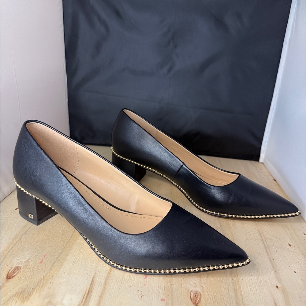 Coach Willa 45 Black Leather pump Heels with Gold Accents - Picture 3 of 7
